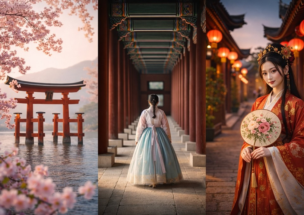 Japan, Korea and China