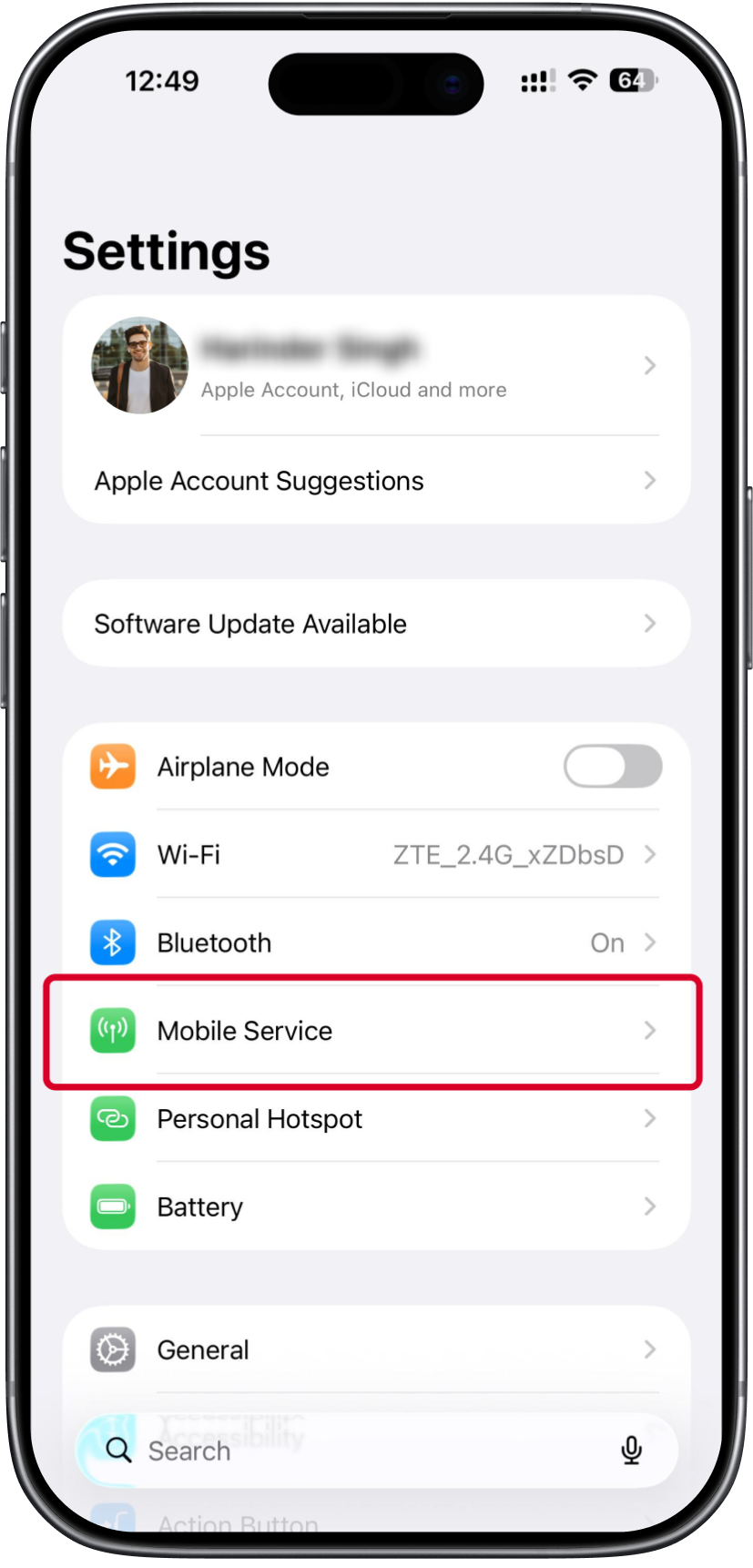 iPhone Settings screen
