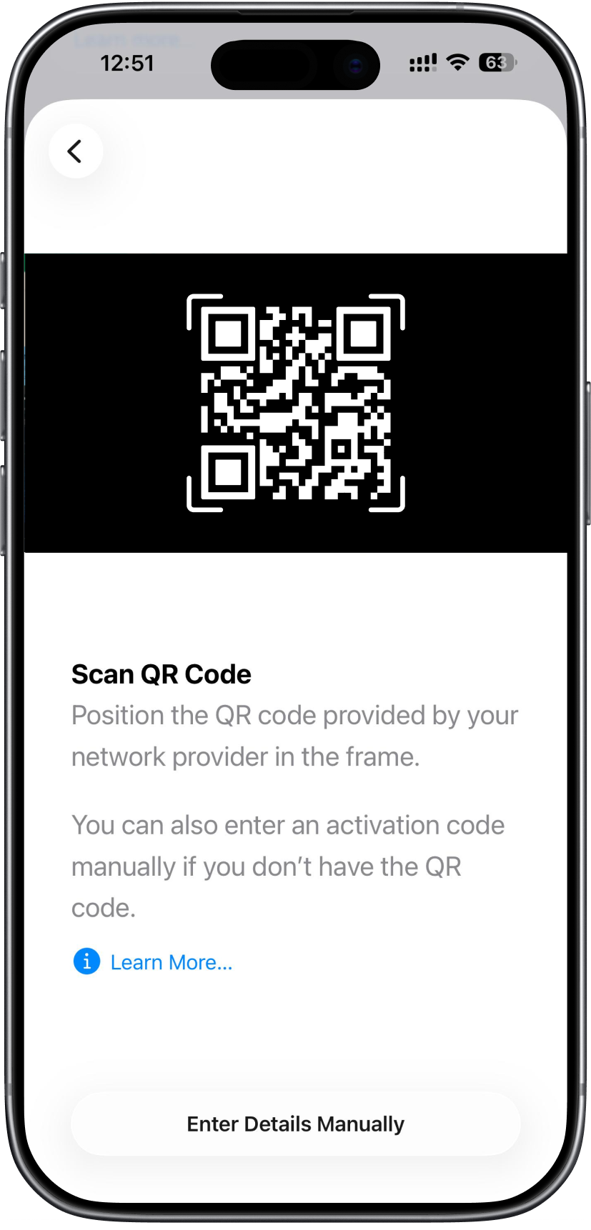 Scan QR Code screen